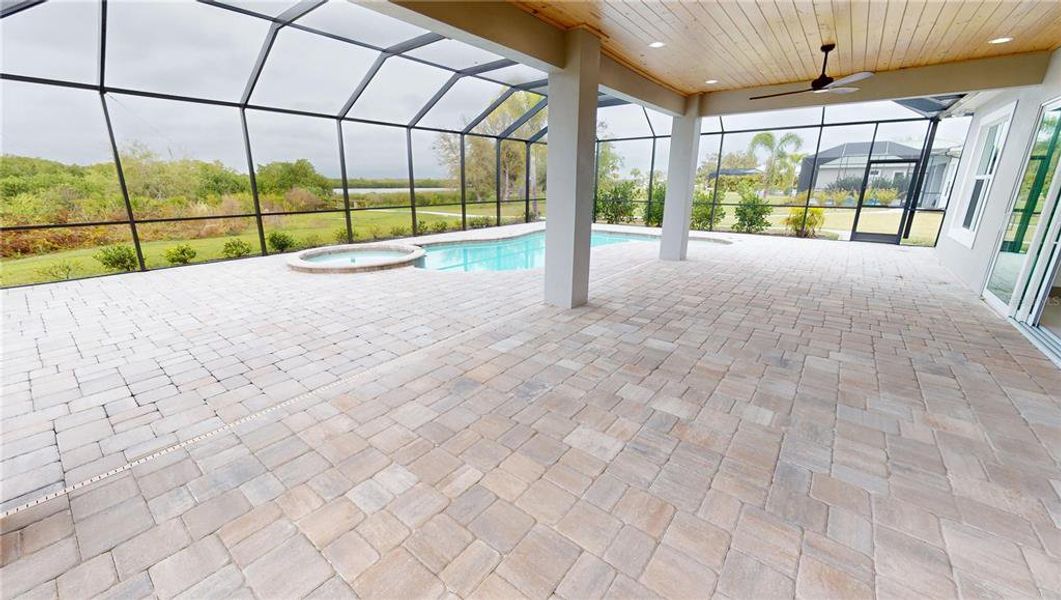 Expansive lanai with tongue and groove ceiling
