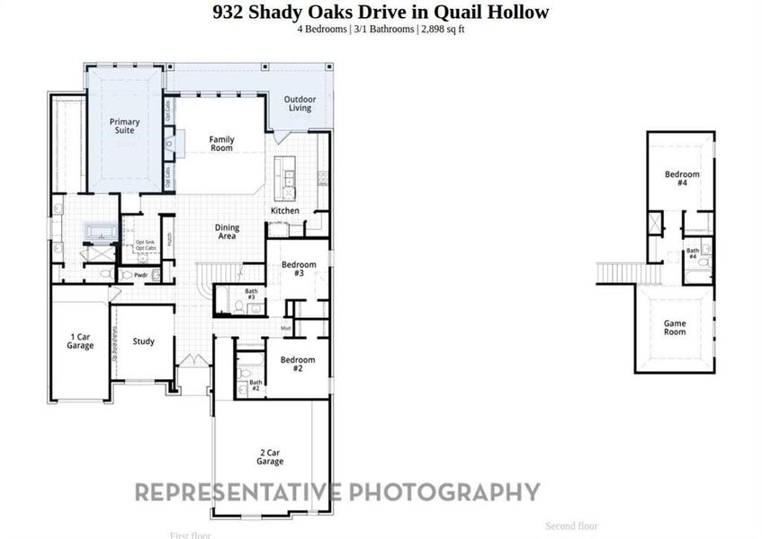 2D floor plan layout of this home in Quail Hollow: 62ft. lots, Rockwall, TX (Image 2).