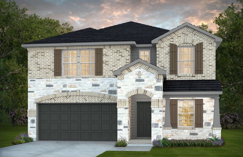 Representative exterior photo of a completed home built from the Kisko by Centex in Pinara Pines, Conroe, TX (Image 11). Representative exterior photo of a completed home built from the Kisko by Centex in Pinara Pines, Conroe, TX (Image 11).