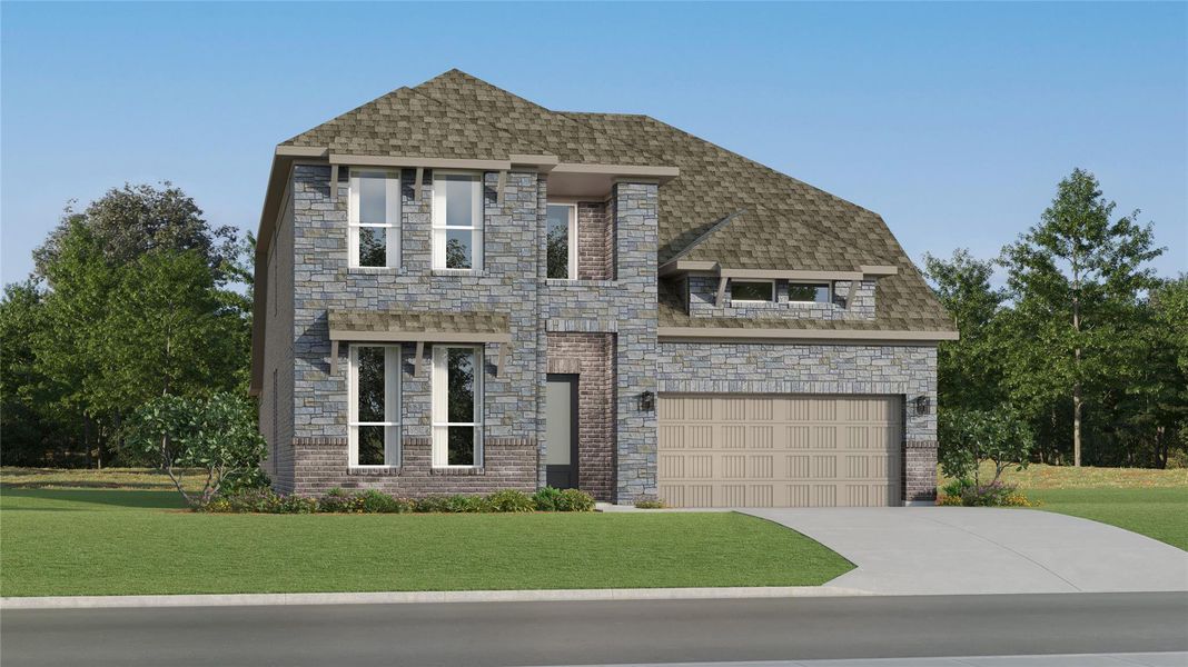 Front exterior of a new home in Woodfield Preserve, Georgetown, TX, highlighting curb appeal (Image 18). Front exterior of a new home in Woodfield Preserve, Georgetown, TX, highlighting curb appeal (Image 18).