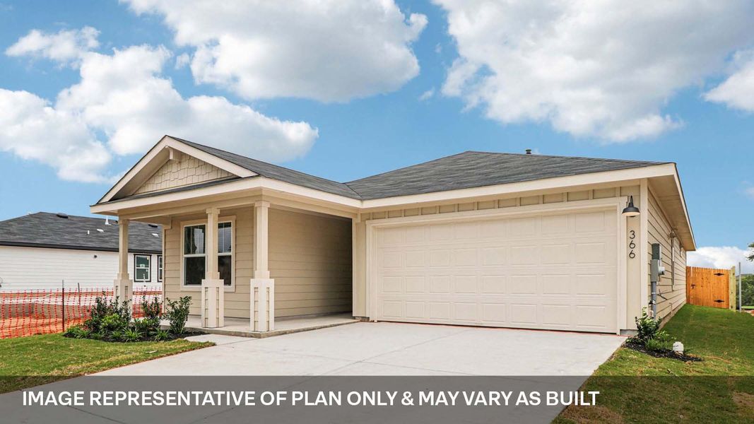 Front exterior of a new home in Valverde, Bastrop, TX, highlighting curb appeal (Image 1). Front exterior of a new home in Valverde, Bastrop, TX, highlighting curb appeal (Image 1).