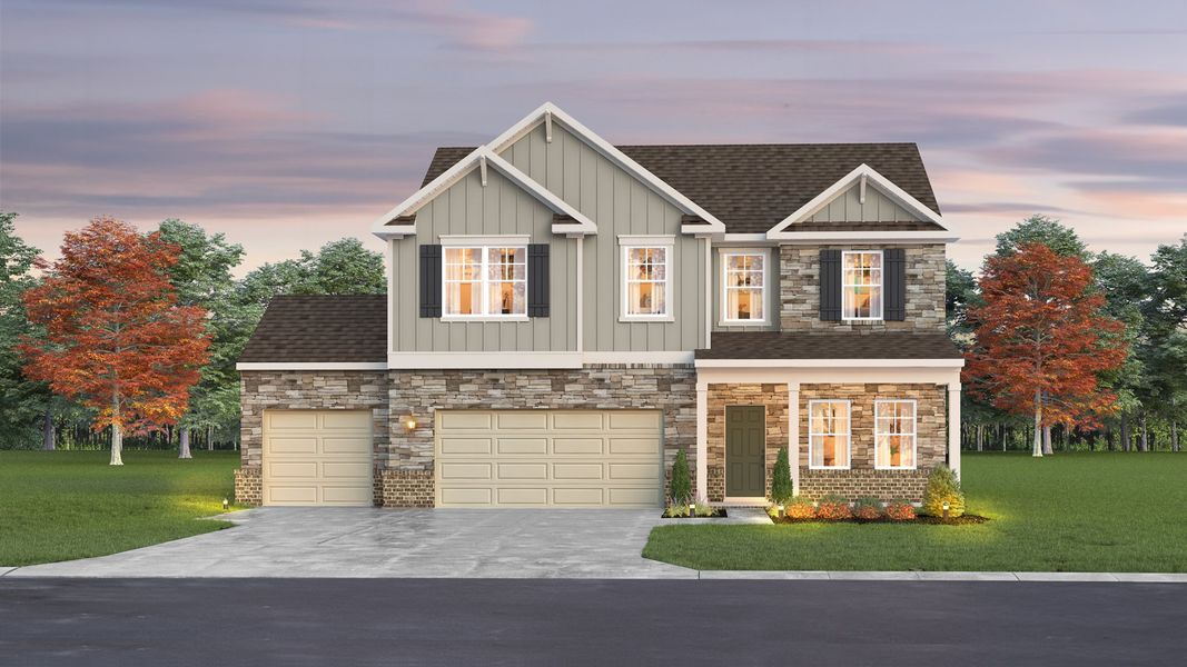 Elevation E with 3-Car Garage (R2) Elevation E with 3-Car Garage (R2)