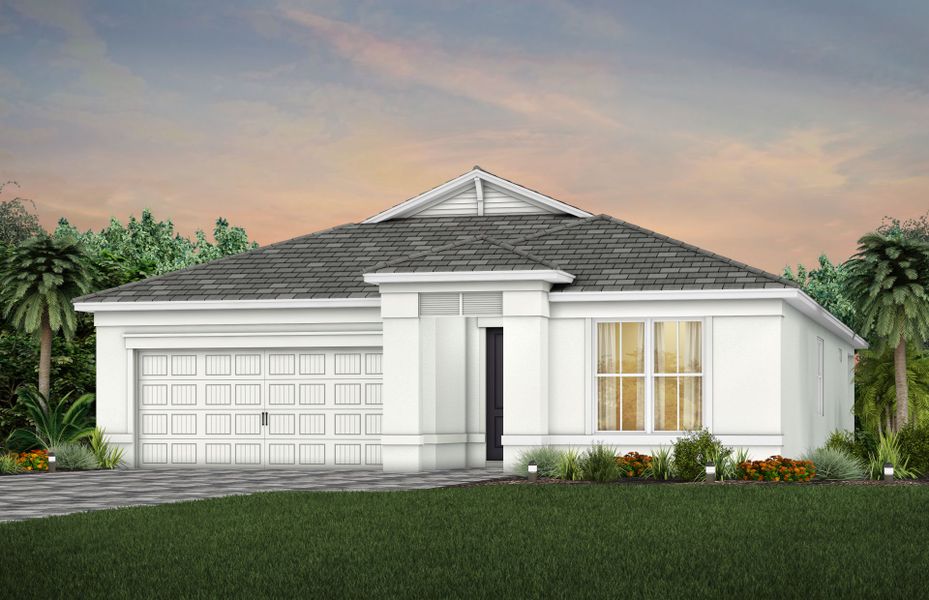 Front exterior of a new home in Costa Pointe, Vero Beach, FL, highlighting curb appeal (Image 18). Front exterior of a new home in Costa Pointe, Vero Beach, FL, highlighting curb appeal (Image 18).