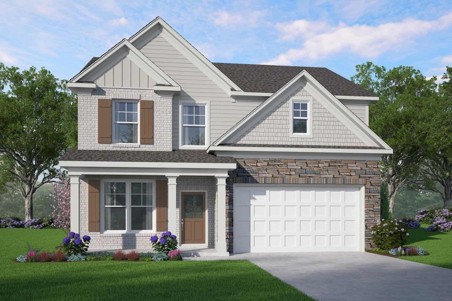 Representative exterior photo of a completed home built from the Swindon by McKinley Homes in The Brooke at Rivertown, Fairburn, GA (Image 6).