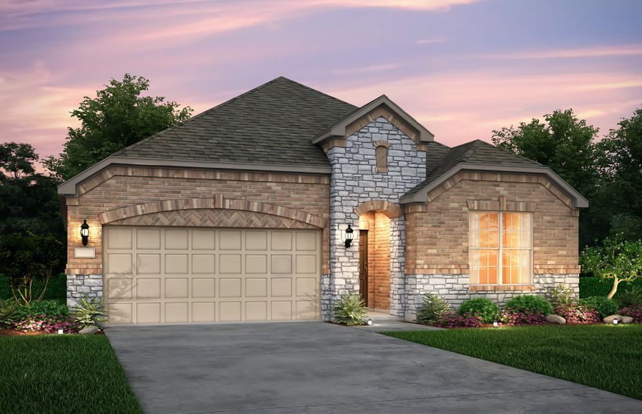 The Parker, a one-story home with 2-car garage, shown with Home Exterior 35