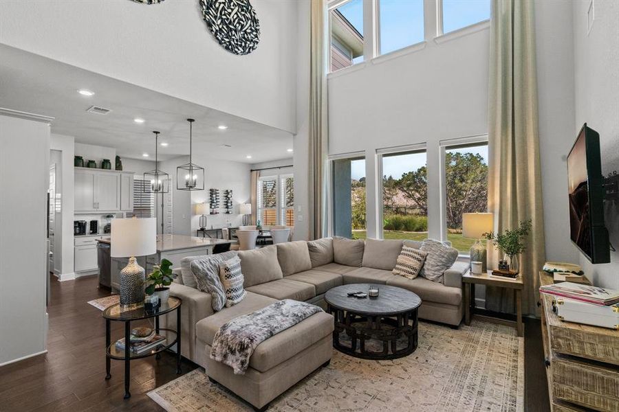 An abundance of natural light given off from the large windows in the family room.