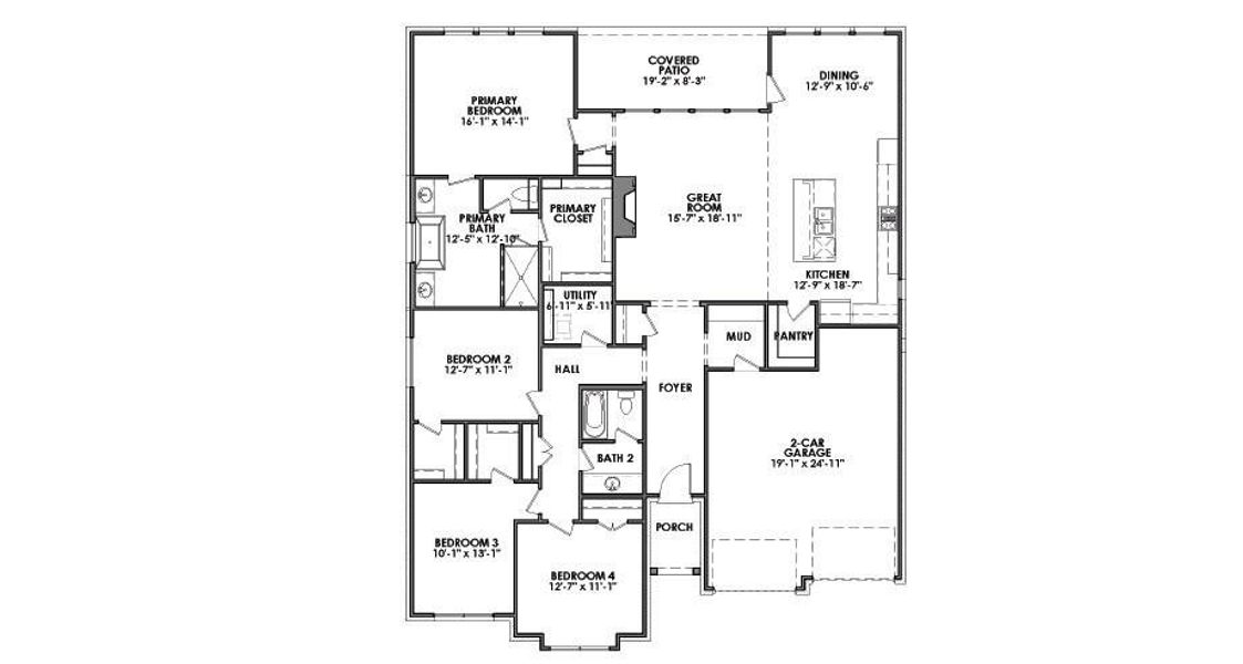 2D floor plan layout of this home in Pecan Grove, Burleson, TX (Image 4).