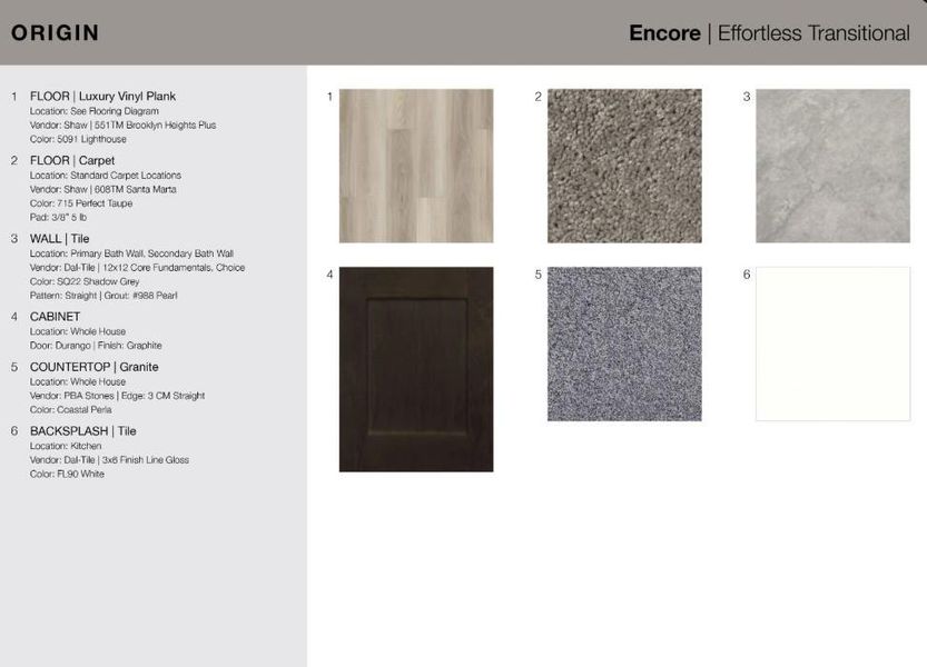 5812 Swedish Farms Terrace design selections. Home is currently under construction and selections are subject to change.