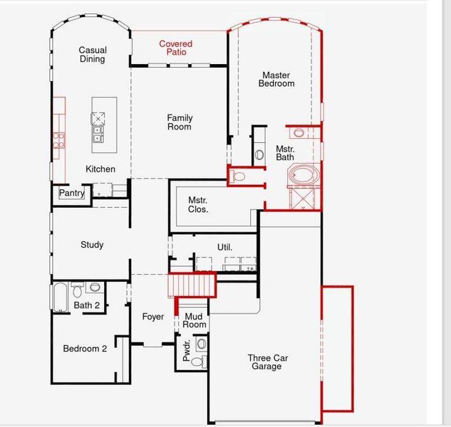2D floor plan layout of this home in Coastal Point, League City, TX (Image 2).
