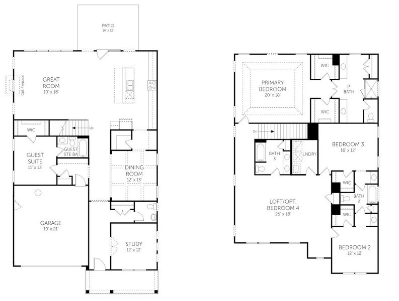 2D floor plan layout for the Crestwood - Single Family Homes by Dream Finders Homes in Tidewater at Lakes of Cane Bay, Summerville, SC (Image 5).