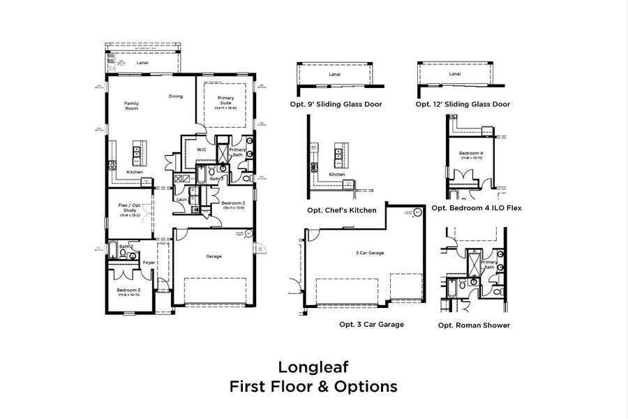 2D floor plan layout for the Longleaf by DRB Homes in Ardisia Park, New Smyrna Beach, FL (Image 3).