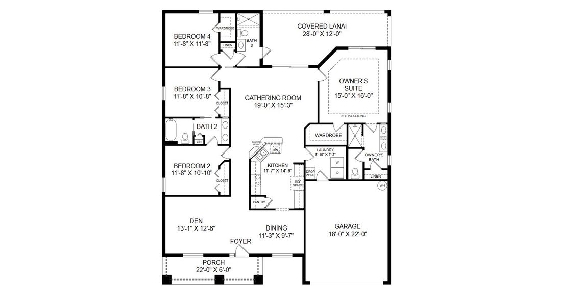 2D floor plan layout for the Savannah by Highland Homes of Florida in Sunridge Chase, Ruskin, FL (Image 4).