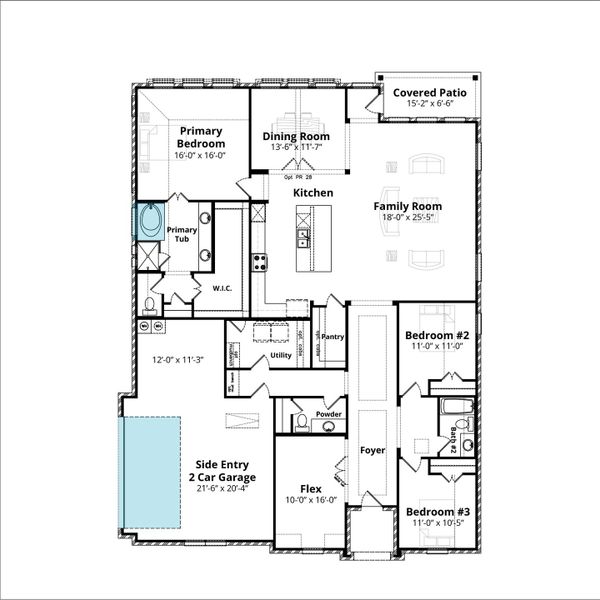 2D floor plan layout for the Richmond by John Houston Homes in Byrum Ranch, Maypearl, TX (Image 5).