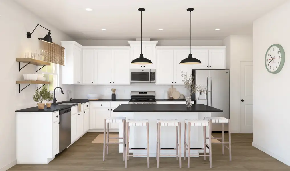 Kitchen with bold granite countertops