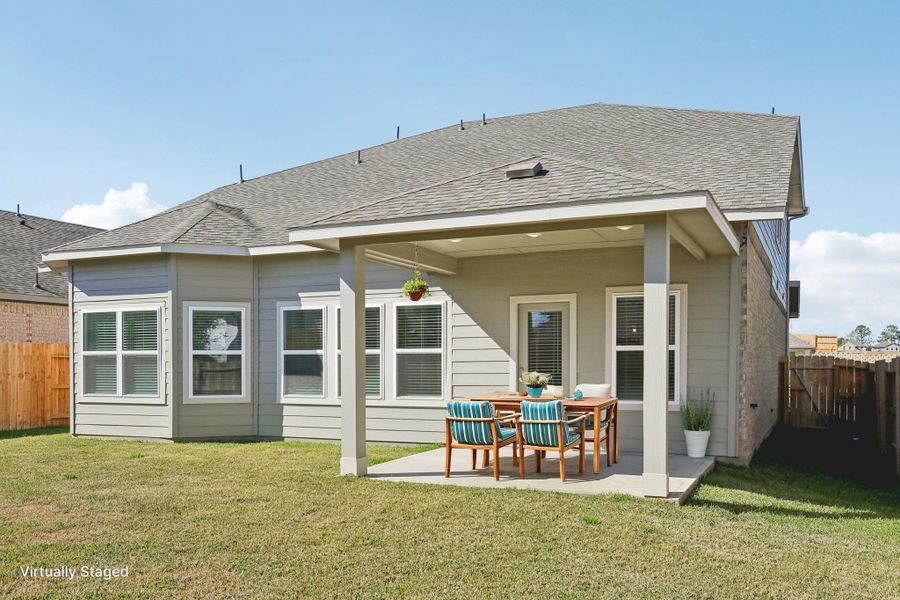 Exterior details and patio area of a home in Pine Lake Cove - Classic Series, Montgomery (Image 5).