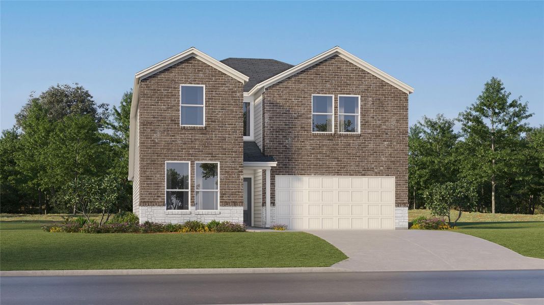Front exterior of a new home in Elm Creek: Coastline Collection, Elgin, TX, highlighting curb appeal (Image 20).