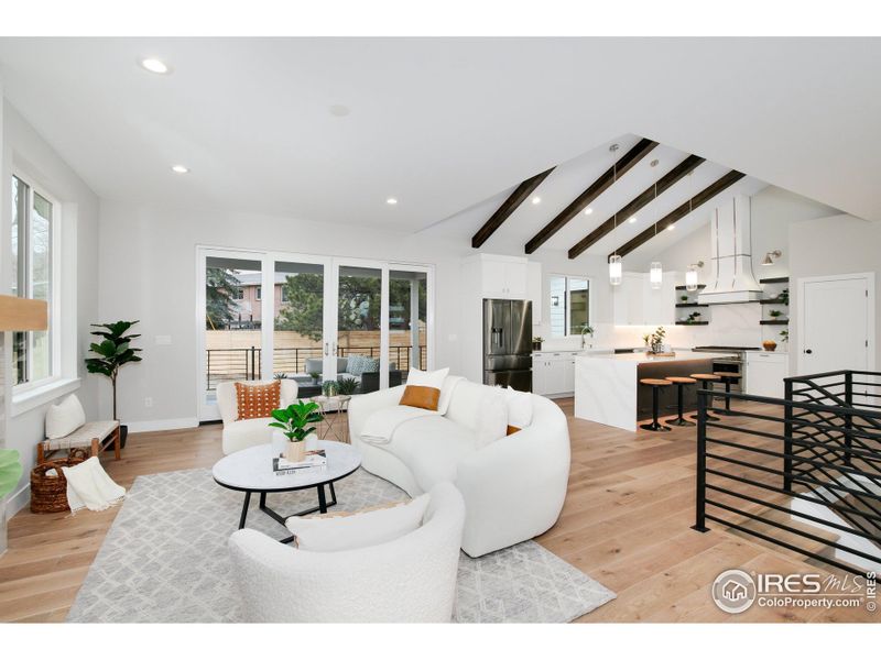 Open living room with cozy luxury electric fireplace.