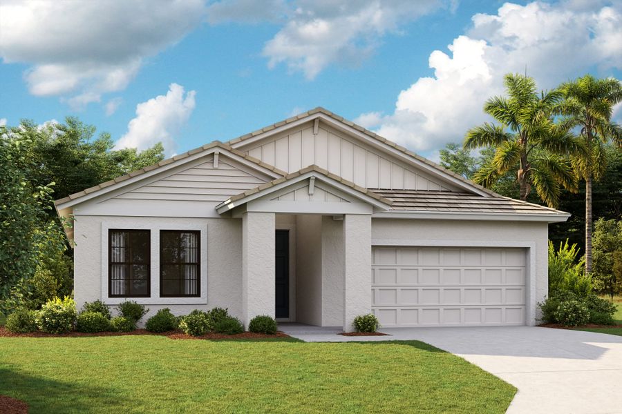 Front exterior of a new home in Mirada, San Antonio, FL, highlighting curb appeal (Image 1).