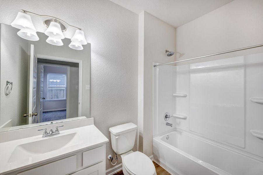 Hall Bath. Sample image for illustration; upgrades, options, and colors may vary. Hall Bath. Sample image for illustration; upgrades, options, and colors may vary.