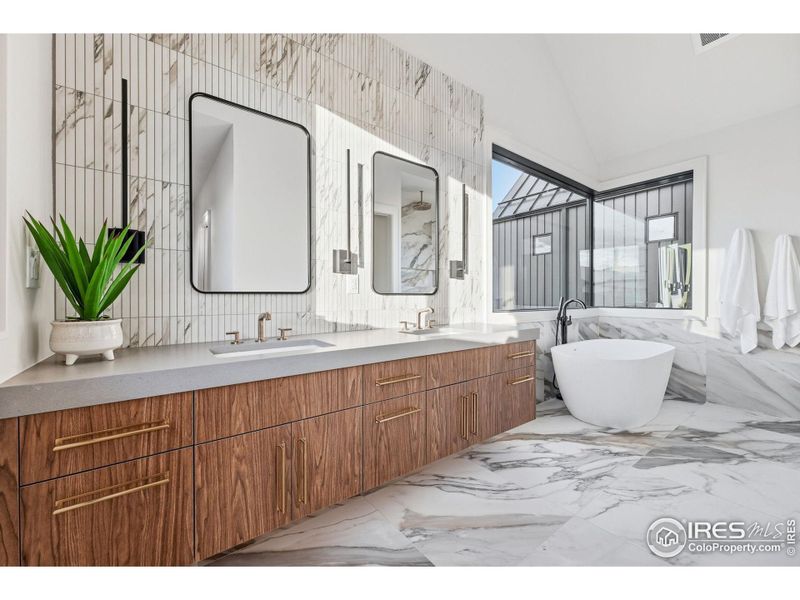 Primary Bathroom Porcelain Calacatta Floors * Walls