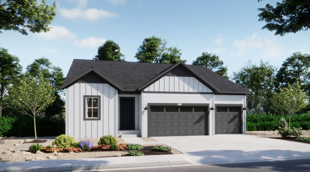 Representative exterior photo of a completed home built from the 5002 by Risewell Homes in Mead Crossing, Mead, CO (Image 2). Representative exterior photo of a completed home built from the 5002 by Risewell Homes in Mead Crossing, Mead, CO (Image 2).