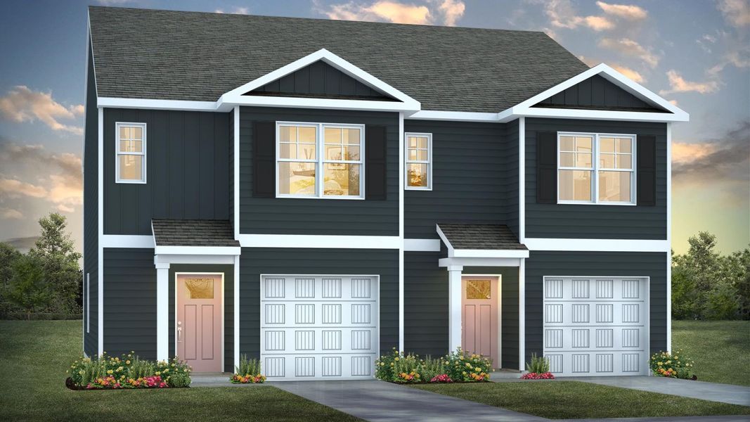 Front exterior of a new home in Townes at Seabrooke, Leland, NC, highlighting curb appeal (Image 1).