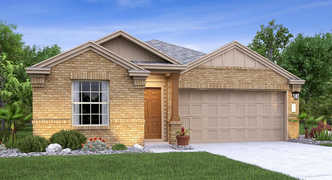 Front exterior of a new home in Meadowlark Preserve: Claremont Collection, Pflugerville, TX, highlighting curb appeal (Image 19).