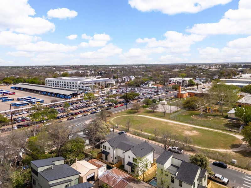 Drone / aerial view of a commercial area