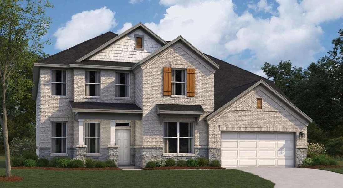 Front exterior of a new home in Edgewood, Leander, TX, highlighting curb appeal (Image 16). Front exterior of a new home in Edgewood, Leander, TX, highlighting curb appeal (Image 16).