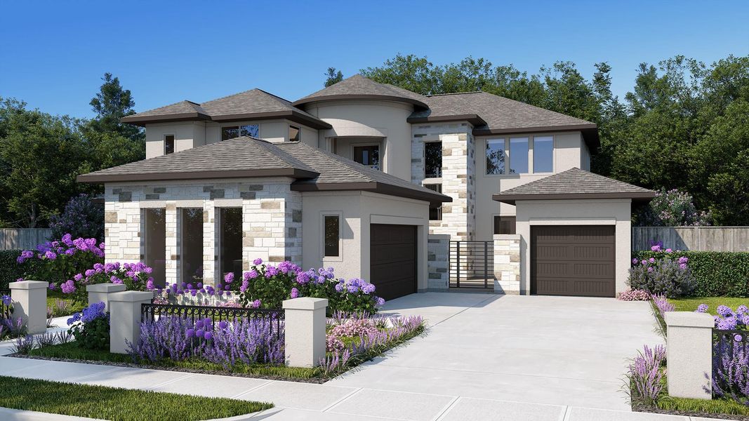Front exterior of a new home in Sienna, Missouri City, TX, highlighting curb appeal (Image 1). Front exterior of a new home in Sienna, Missouri City, TX, highlighting curb appeal (Image 1).