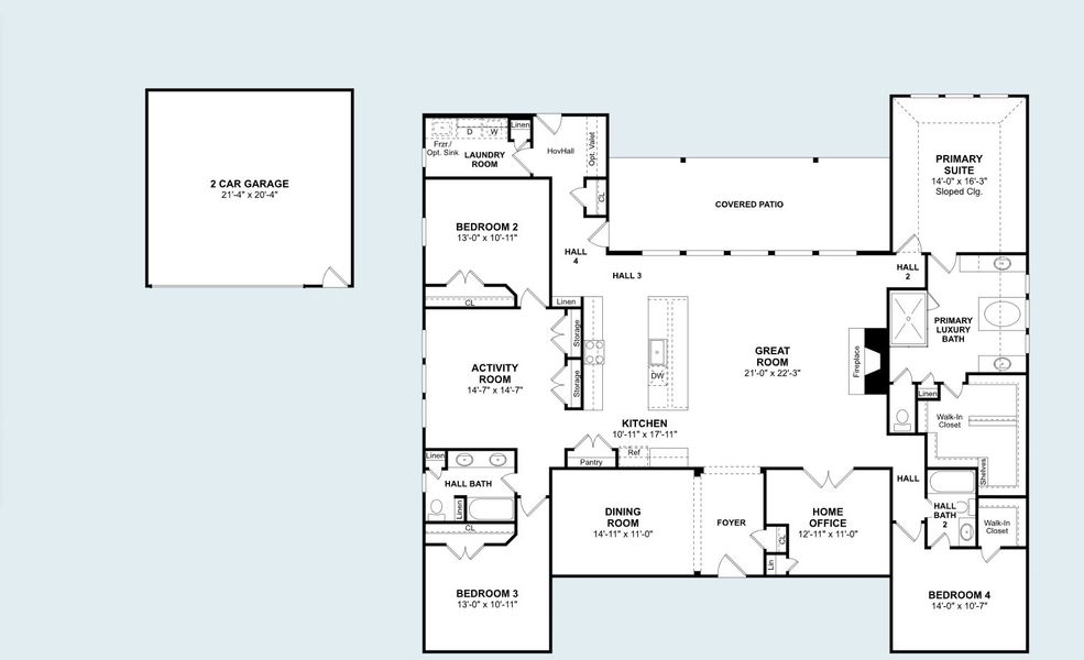 2D floor plan layout for the Elin by K. Hovnanian® Homes in Lakeview, Waller, TX (Image 4). 2D floor plan layout for the Elin by K. Hovnanian® Homes in Lakeview, Waller, TX (Image 4).