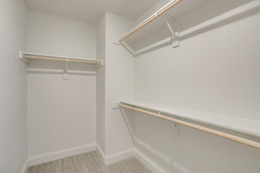 Walk in closet featuring light carpet
