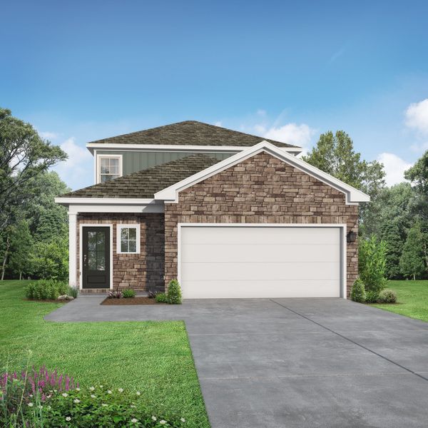 Representative exterior photo of a completed home built from the The Sabine by Davidson Homes LLC in Windmill Estates, Magnolia, TX (Image 1). Representative exterior photo of a completed home built from the The Sabine by Davidson Homes LLC in Windmill Estates, Magnolia, TX (Image 1).