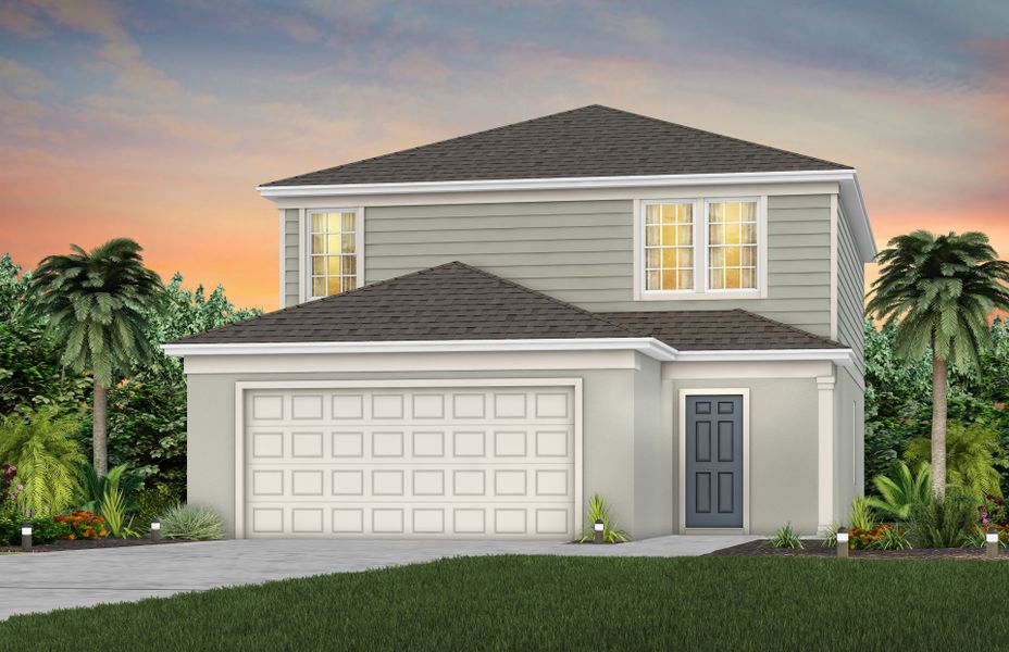 Front exterior of a new home in Hartford Terrace, Davenport, FL, highlighting curb appeal (Image 1). Front exterior of a new home in Hartford Terrace, Davenport, FL, highlighting curb appeal (Image 1).