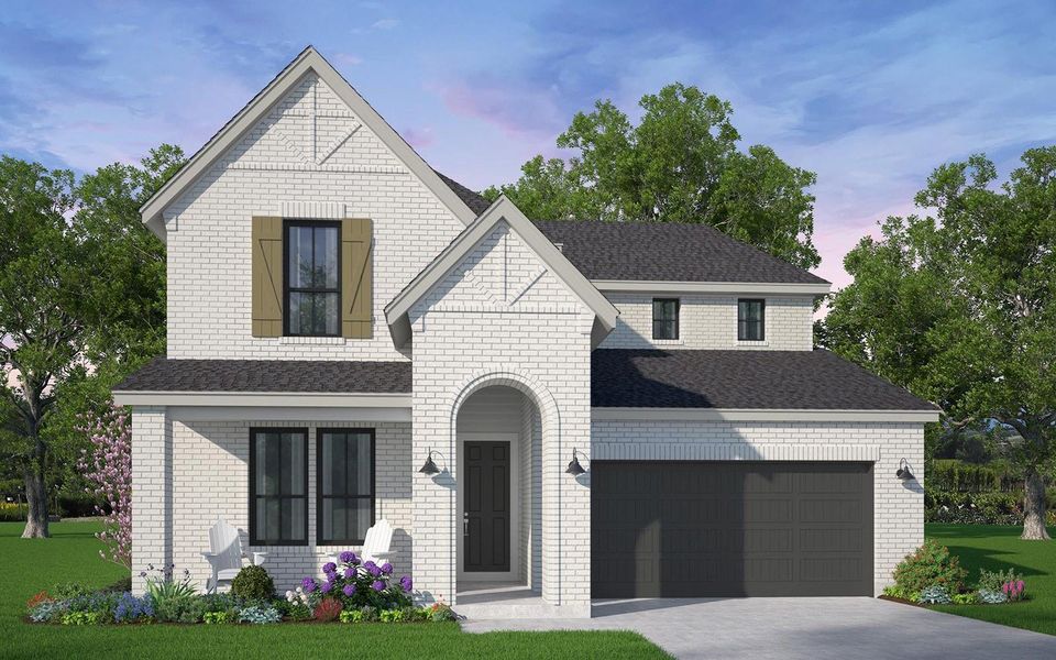 Front exterior of a new home in Elyson, Katy, TX, highlighting curb appeal (Image 1). Front exterior of a new home in Elyson, Katy, TX, highlighting curb appeal (Image 1).