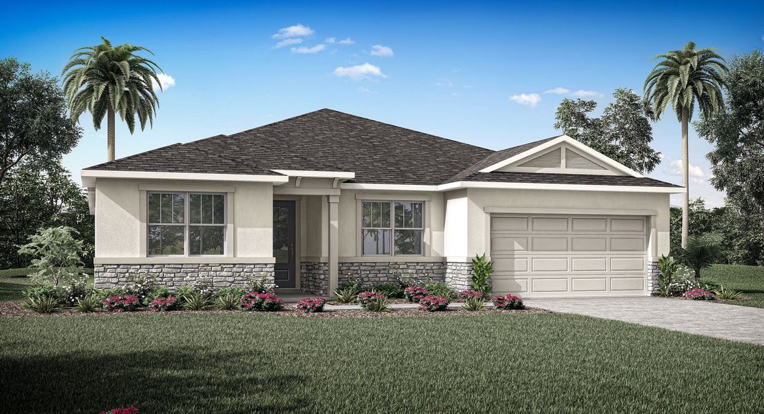 Representative exterior photo of a completed home built from the Honeysuckle by Mattamy Homes in Meridian Parks, Orlando, FL (Image 1). Representative exterior photo of a completed home built from the Honeysuckle by Mattamy Homes in Meridian Parks, Orlando, FL (Image 1).
