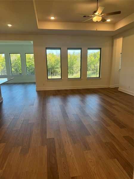 Open Concept Family Room with tray ceiling