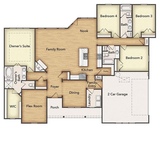 2D floor plan layout of this home in Oak Valley, Oak Ridge, TX (Image 1). 2D floor plan layout of this home in Oak Valley, Oak Ridge, TX (Image 1).