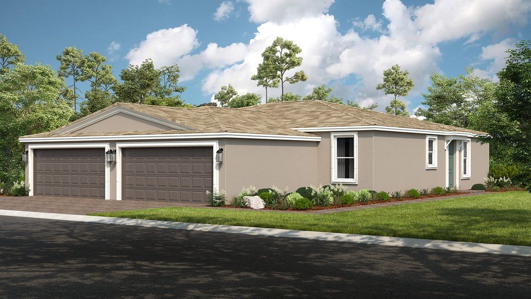 Representative exterior photo of a completed home built from the Tobago by Taylor Morrison in Esplanade at Kingston, Estero, FL (Image 2). Representative exterior photo of a completed home built from the Tobago by Taylor Morrison in Esplanade at Kingston, Estero, FL (Image 2).