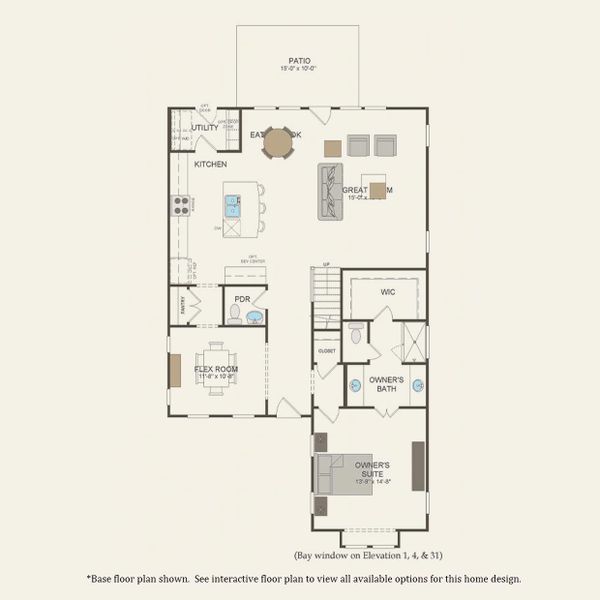 2D floor plan layout for the Poplar by Pulte Homes in Long Savanna, Charleston, SC (Image 3).