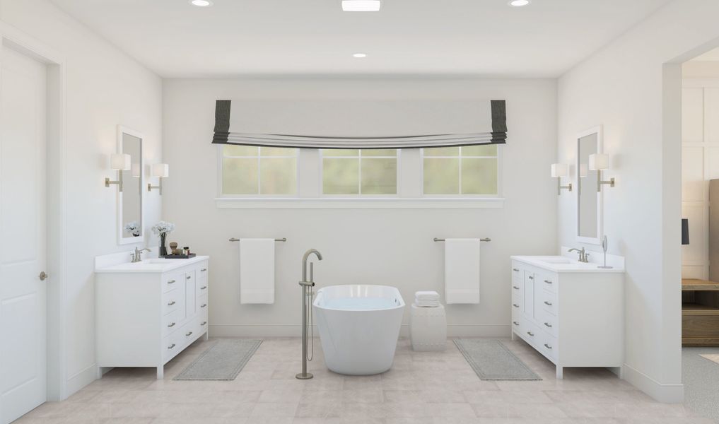 Primary bath with dual vanities