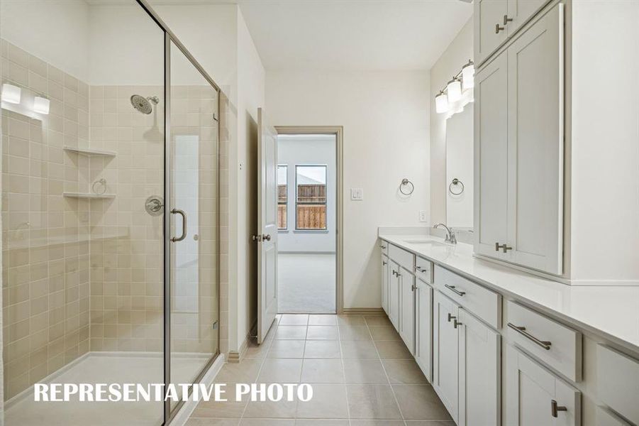Long, luxurious showers are in your future in this spacious, owner's bath walk in shower!  REPRESENTATIVE PHOTO