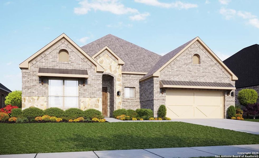 Front exterior of a new home in Verandas at the Rim, San Antonio, TX, highlighting curb appeal (Image 4).