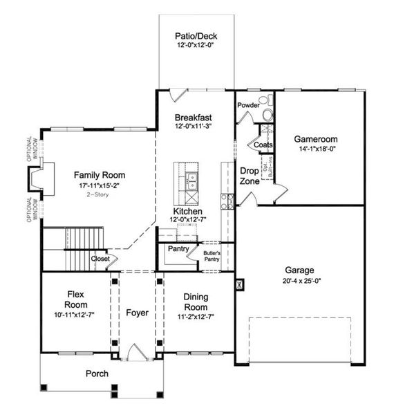 2D floor plan layout for the Arlington by Niblock Homes in Red Hill, Concord, NC (Image 3).