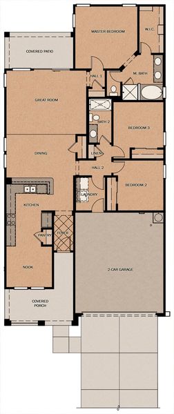2D floor plan layout for the Evangeline by Fulton Homes in Calistoga at Promenade, San Tan Valley, AZ (Image 3).