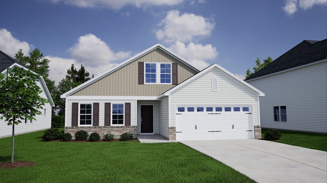Representative exterior photo of a completed home built from the Dorchester - Genesis Value Collection by Mungo Homes in Citadel Point at Southbridge, Sneads Ferry, NC (Image 13).