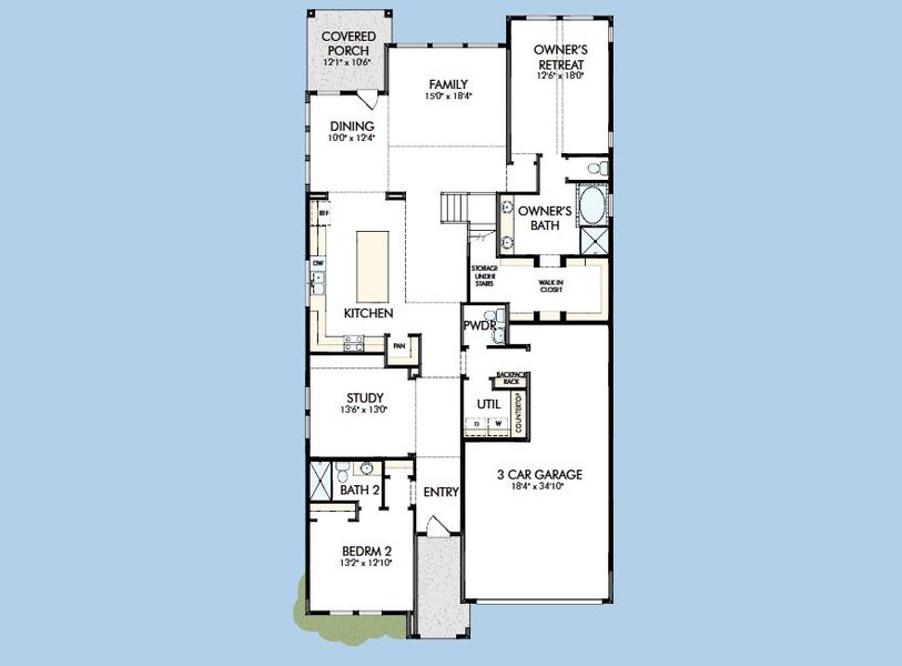 2D floor plan layout for the The Peony by David Weekley Homes in The George - Enclave Collection, Richmond, TX (Image 3).