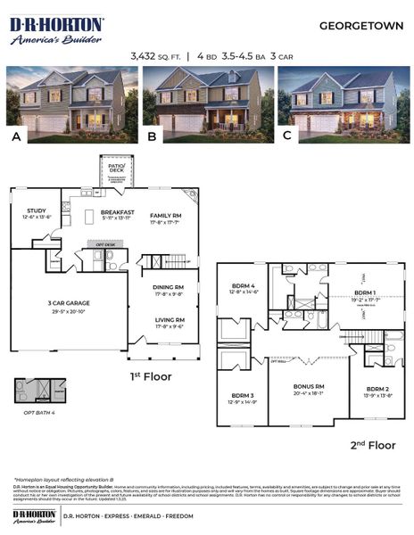 2D floor plan layout for the GEORGETOWN by D.R. Horton in Cedar Oaks, Greensboro, NC (Image 3). 2D floor plan layout for the GEORGETOWN by D.R. Horton in Cedar Oaks, Greensboro, NC (Image 3).