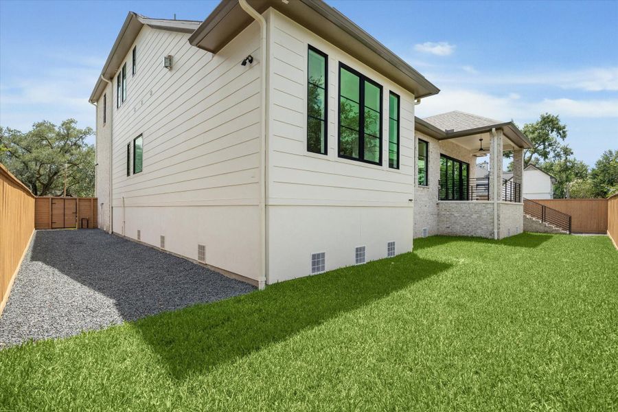 Spacious backyard and great side yard.