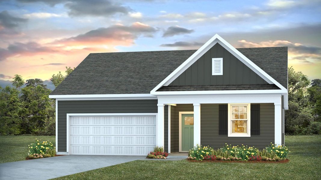 Representative exterior photo of a completed home built from the CALI by D.R. Horton in Driftwood, Richlands, NC (Image 1).